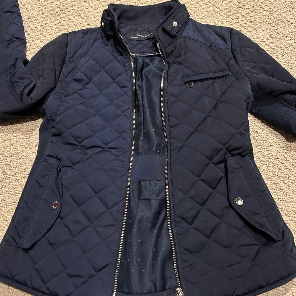 Navy Blue Zara Woman Quilted Puffer Jacket